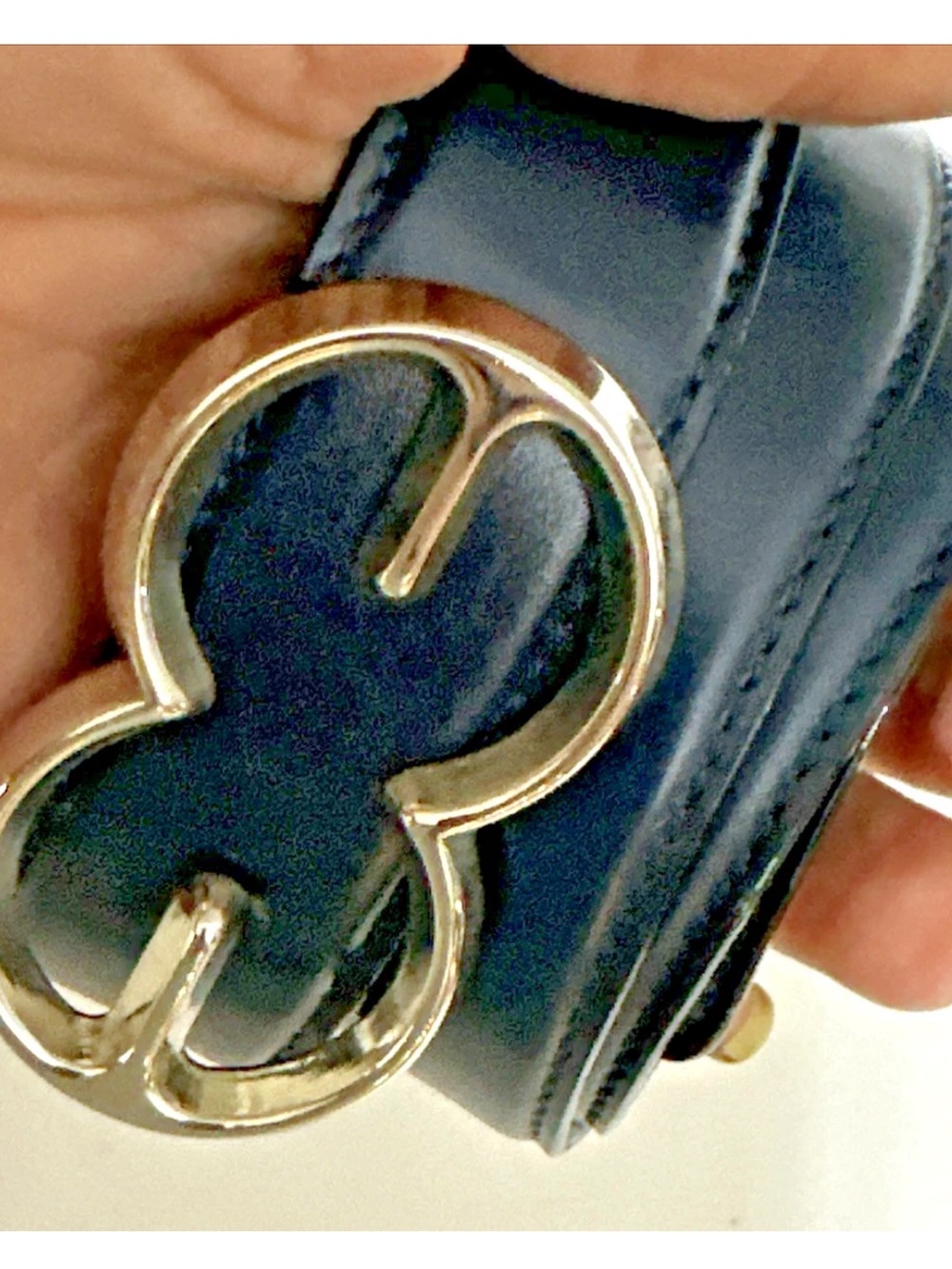Vintage ESCADA 90s NAVY BLUE Leather Belt 34